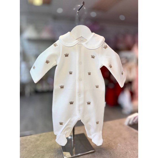 White & Gold Crown Cotton Babygrow