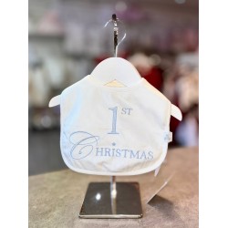 White & Blue 1st Christmas Bib