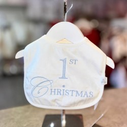 White & Blue 1st Christmas Bib