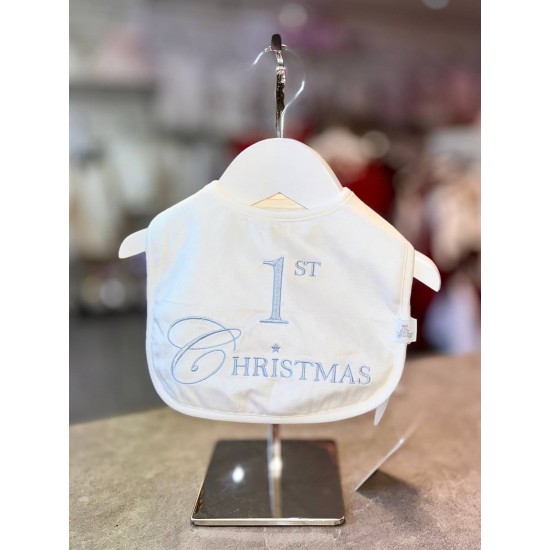 White & Blue 1st Christmas Bib