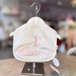 White & Pink 1st Christmas Bib