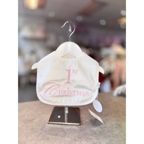 White & Pink 1st Christmas Bib