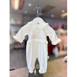 White & Pink 1st Christmas Velour Babygrow