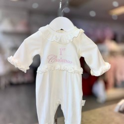White & Pink 1st Christmas Velour Babygrow