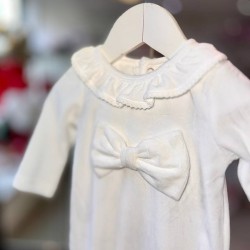 White & White bow Velour Babygrow