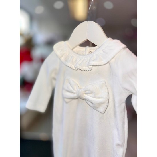 White & White bow Velour Babygrow