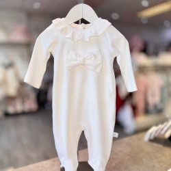 White & White bow Velour Babygrow