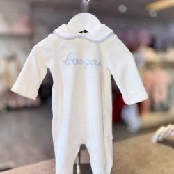White & Blue Love You Velour Babygrow