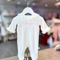 White & Pink Love You Velour Babygrow