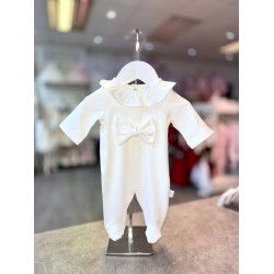 White & White bow Cotton Babygrow