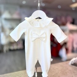 White & White bow Cotton Babygrow