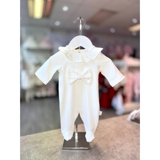 White & White bow Cotton Babygrow