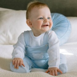 Emile et Rose AW25 Pale Blue All in One with knit top and teddy applique 2634PB