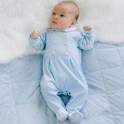 Emile et Rose AW25 Pale Blue Velour All in One front pleats with buttons and collar 2618PB