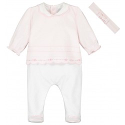 Emile et Rose AW25 Girls Pale Pink Interlock All in one with collar & headband 1979PP