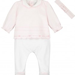 Emile et Rose AW25 Girls Pale Pink Interlock All in one with collar & headband 1979PP