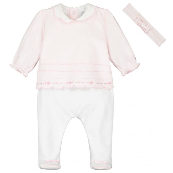 Emile et Rose AW25 Girls Pale Pink Interlock All in one with collar & headband 1979PP