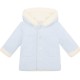 Emile et Rose AW25 Pale Blue Knitted Jacket, fur hood, sleeve trim and pom-pom 9336PB Emile et Rose AW25 Pale Blue Knitted Jacket, fur hood, sleeve trim and pom-pom 9336PB