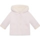 Emile et Rose AW25 Pale Pink Knitted Jacket, fur hood, sleeve trim and pom-pom 9335PP