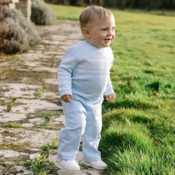 Emile et Rose AW25 Pale Blue 2PC Knitted diamond Jumper and woven Trousers 6514PB