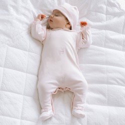 Emile et Rose AW25 Girls Pale Pink Interlock All in one with collar,emb bunnies and Hat 2630PP