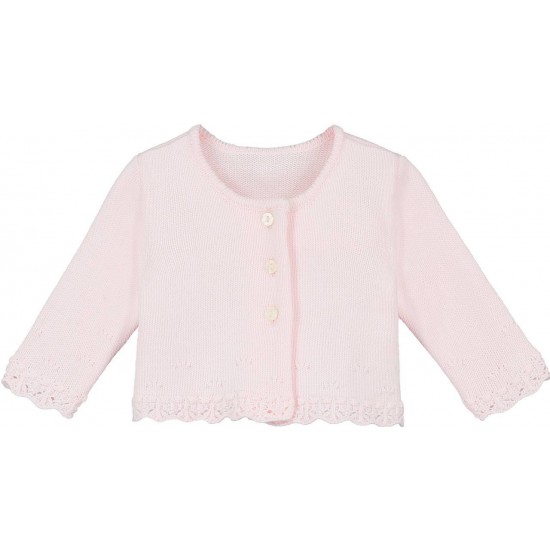Emile et Rose AW25 Girls Pale Pink 2Pc Interlock All in one with rosebud emb and Cardi 1963PP