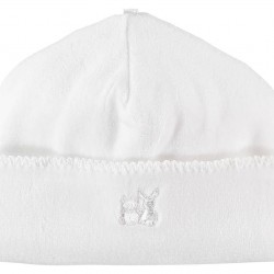Emile et Rose White Velour pull on Hat with picot edge 4756WH