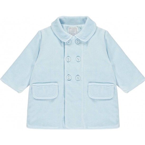 Emile et Rose AW25 Pale Blue Velour double breasted Coat with Pockets 9325PB