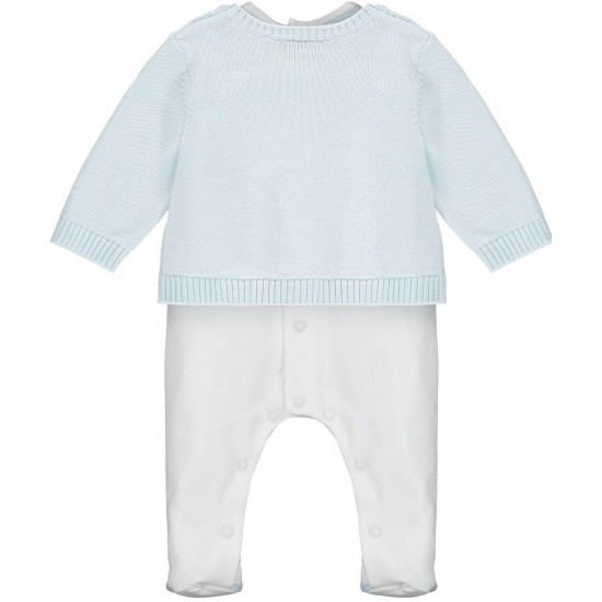 Emile et Rose AW25 Pale Blue 2Pc interlock All in One with bear emb and cable Cardi 1950PB Emile et Rose AW25 Pale Blue 2Pc interlock All in One with bear emb and cable Cardi 1950PB