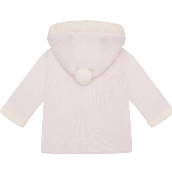 Emile et Rose AW25 Pale Pink Knitted Jacket, fur hood, sleeve trim and pom-pom 9335PP