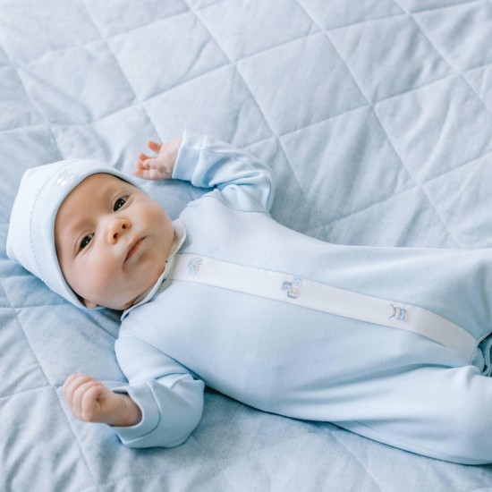 Emile et Rose AW25 Pale Blue Interlock All in One with Toy emb white placket and Hat 2617PB Emile et Rose AW25 Pale Blue Interlock All in One with Toy emb white placket and Hat 2617PB