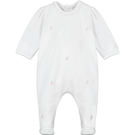 Emile et Rose AW25 Girls Pale Pink 2Pc Interlock All in one with rosebud emb and Cardi 1963PP