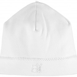 Emile et Rose White Interlock pull on Hat with picot edge 4742WH