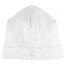 Emile et Rose White Interlock pull on Hat with picot edge 4742WH Emile et Rose White Interlock pull on Hat with picot edge 4742WH