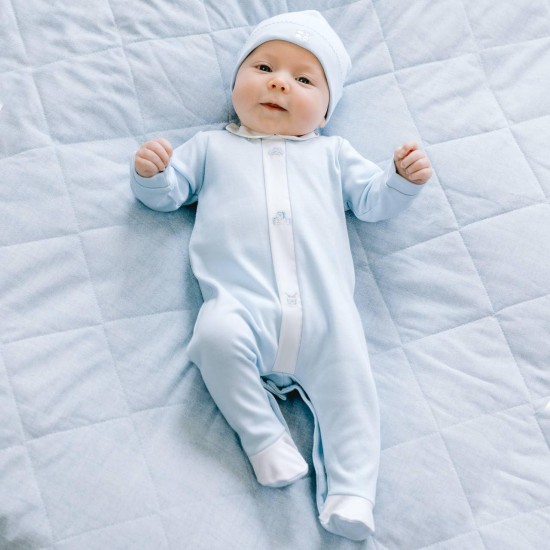 Emile et Rose AW25 Pale Blue Interlock All in One with Toy emb white placket and Hat 2617PB Emile et Rose AW25 Pale Blue Interlock All in One with Toy emb white placket and Hat 2617PB
