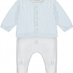 Emile et Rose AW25 Pale Blue 2Pc interlock All in One with bear emb and cable Cardi 1950PB Emile et Rose AW25 Pale Blue 2Pc interlock All in One with bear emb and cable Cardi 1950PB