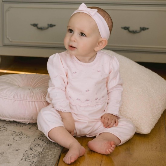 Emile et Rose AW25 Girls Pale Pink All in one with emb over-yoke and Hairband 2638PP