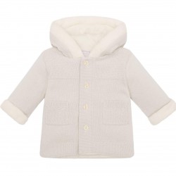 Emile et Rose AW25 Knitted Jacket, fur hood, sleeve trim and pom-pom 9332ST