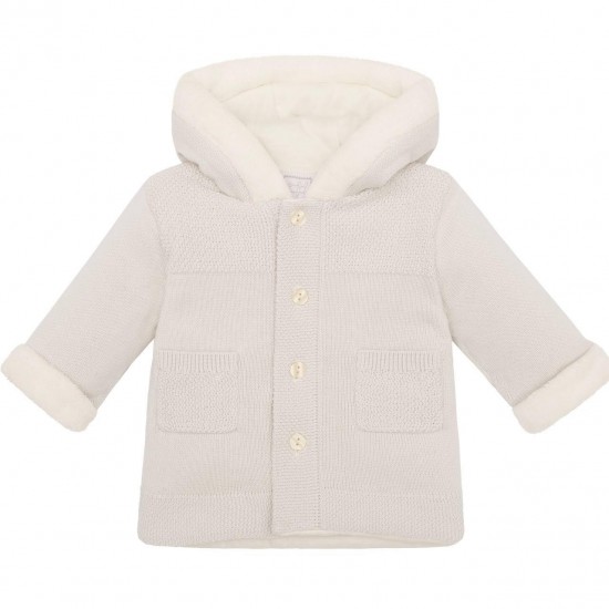 Emile et Rose AW25 Knitted Jacket, fur hood, sleeve trim and pom-pom 9332ST Emile et Rose AW25 Knitted Jacket, fur hood, sleeve trim and pom-pom 9332ST