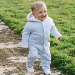 Emile et Rose AW25 Pale Blue Knitted Jacket, fur hood, sleeve trim and pom-pom 9336PB