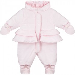 Emile et Rose AW25 Girls Pink Winter Pramsuit with detachable mittens and booties 2525PP