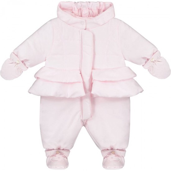 Emile et Rose AW25 Girls Pink Winter Pramsuit with detachable mittens and booties 2525PP