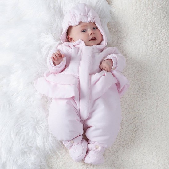 Emile et Rose AW25 Girls Pink Winter Pramsuit with detachable mittens and booties 2525PP