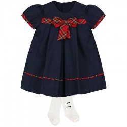 Emile et Rose AW25 Navy Baby Girl Party dress and Tights Set 8447NV