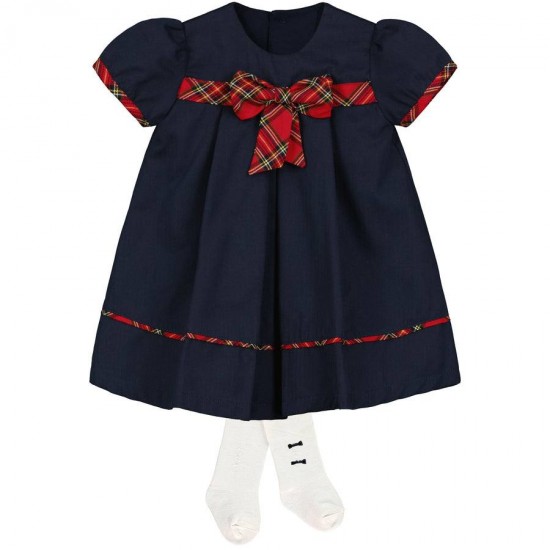 Emile et Rose AW25 Navy Baby Girl Party dress and Tights Set 8447NV
