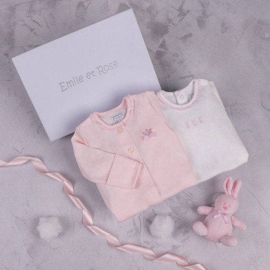 Emile et Rose AW25 Pink Baby Girls Gift Set with All in One, Body vest and Toy 4234PP Emile et Rose AW25 Pink Baby Girls Gift Set with All in One, Body vest and Toy 4234PP