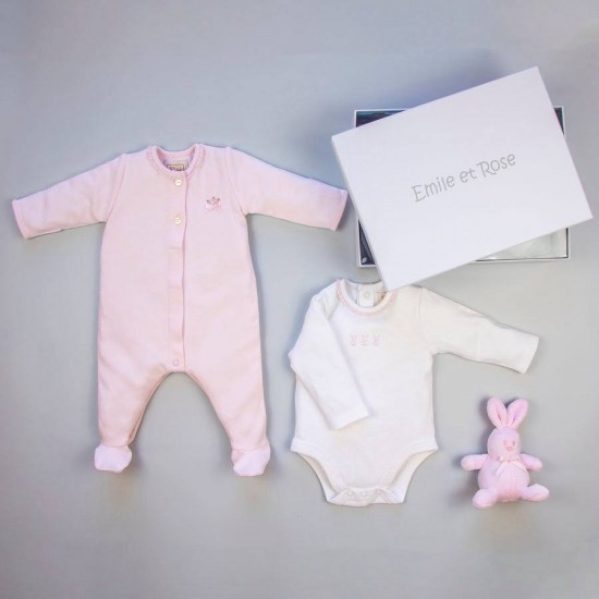 Emile et Rose AW25 Pink Baby Girls Gift Set with All in One, Body vest and Toy 4234PP Emile et Rose AW25 Pink Baby Girls Gift Set with All in One, Body vest and Toy 4234PP