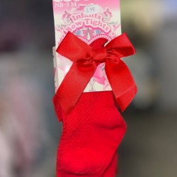 Girls Red Zig Zag Stitch and Satin Bow Tights 