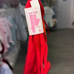 Girls Red Zig Zag Stitch and Satin Bow Tights 