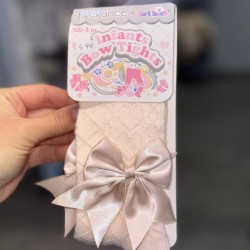 Girls Ecru Heart Stitch and Satin Bow Tights 